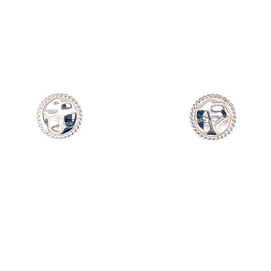 The Sterling Silver Hammered Studs by Anna Beck Designs are artfully displayed against a white background, showcasing their small, round shape with a braided border and a textured center design.
