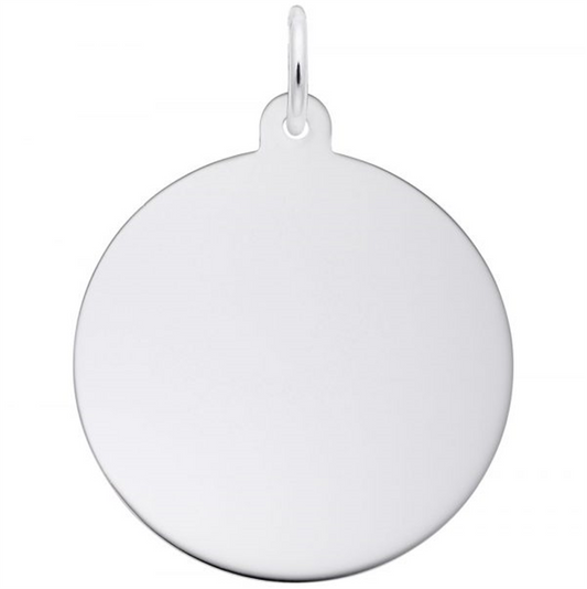 The Rembrandt Charms disc classic is a timeless, round silver pendant featuring a small loop for chain attachment. Its smooth, reflective finish beautifully catches the light.