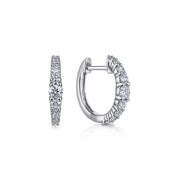 From Gabriel & Co's Lusso Collection, the 14K White Gold 13mm Classic Diamond Huggie Earrings showcase a row of round-cut diamonds along the front edge, displayed from front and side views on a white background.