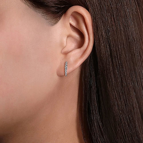 14K White Gold 13mm Classic Diamond Huggie Earrings