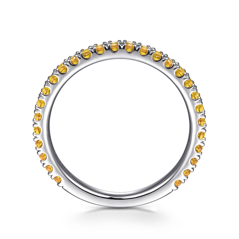 The Gabriel & Co 14K White Gold Citrine Stackable Ring features a thin band with small round citrine gemstones—November's birthstone—set along the edge, shown upright against a plain white background.