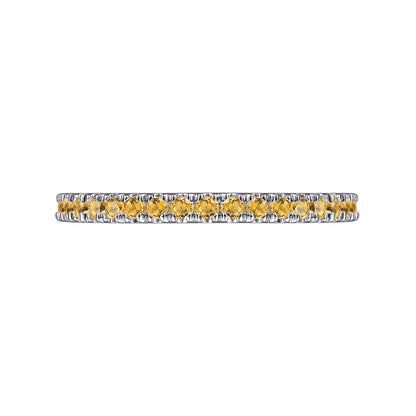 The Gabriel & Co 14K White Gold Citrine Stackable Ring showcases a continuous row of small, round citrine gems—perfect as a November birthstone or an elegant stacking ring.
