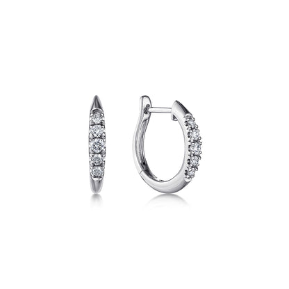 Gabriel & Co 14K White Gold Classic Round 15mm Diamond Huggie Earrings feature a row of sparkling diamonds on each hoop, shown against a white background.