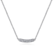 The Gabriel & Co 14K White Gold Curved Pavé Diamond Bar Necklace features a sparkling pavé diamond bar pendant on an adjustable cable chain.