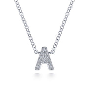 The Gabriel & Co 14K White Gold Diamond A Initial Pendant Necklace sparkles with dazzling diamonds, offering timeless elegance from the Classic Collection.