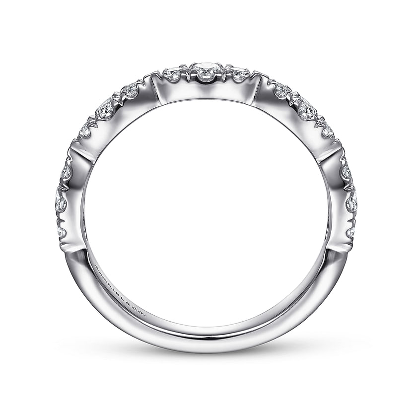 The Gabriel & Co 14K White Gold Diamond Cluster Marquis Station Ring showcases small round diamonds set along the upper half of the band, viewed from the side against a white background.