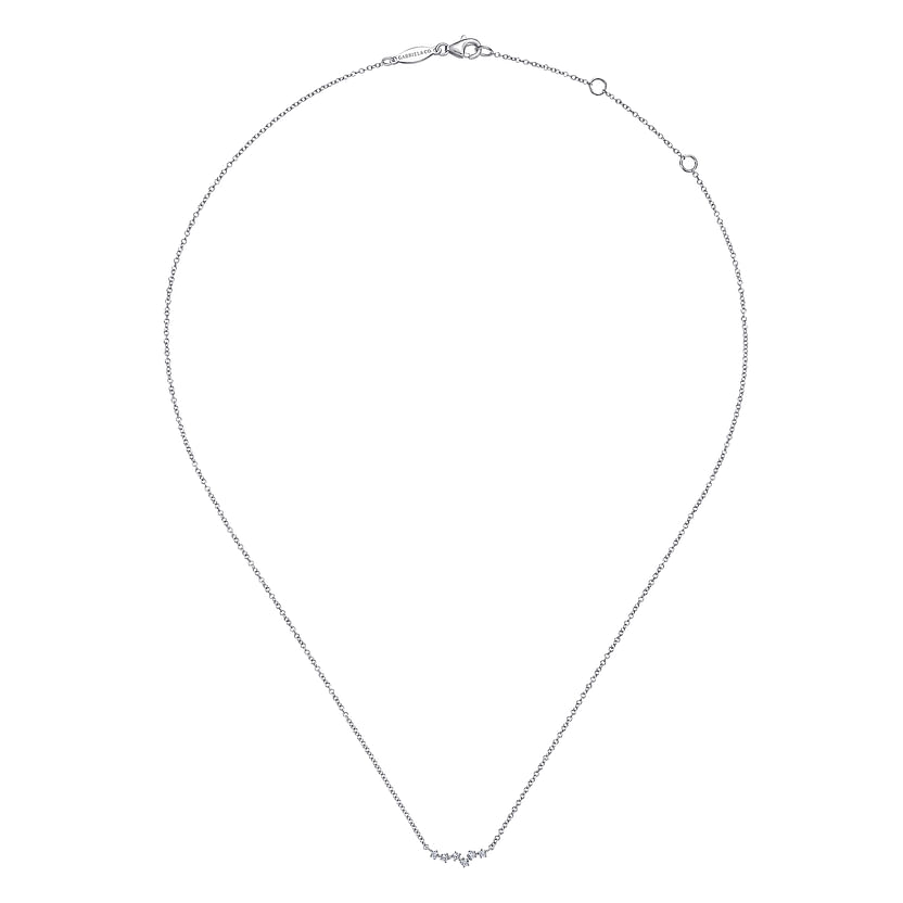 A delicate 14K White Gold Diamond Constellation Bar Necklace by Gabriel & Co, featuring a fine chain and a subtle cluster of tiny stones at the center, displayed against a plain white background.