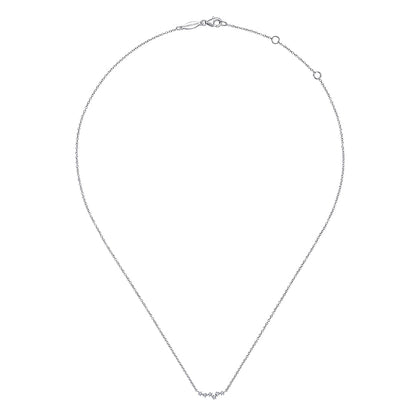 A delicate 14K White Gold Diamond Constellation Bar Necklace by Gabriel & Co, featuring a fine chain and a subtle cluster of tiny stones at the center, displayed against a plain white background.