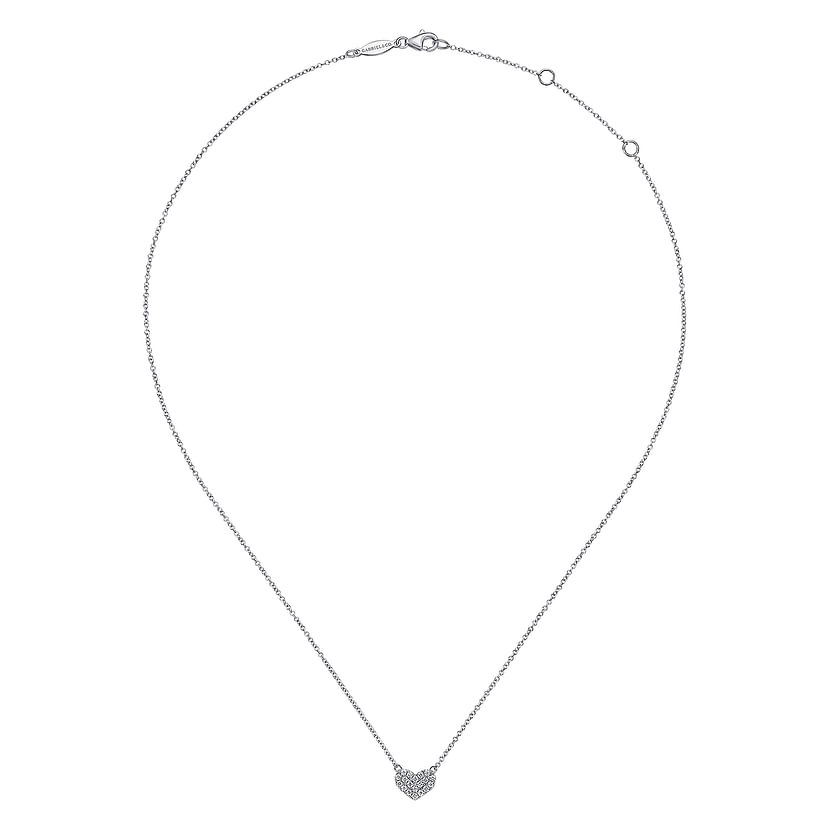 The Gabriel & Co 14K White Gold Pave Diamond Pendant Heart Necklace features a delicate heart-shaped pendant with pavé diamonds, set against a plain white background.