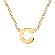 The Gabriel & Co 14K Yellow Gold C Initial Necklace features a bold, smooth "C" pendant from the Contemporary Collection, shown on a white background.