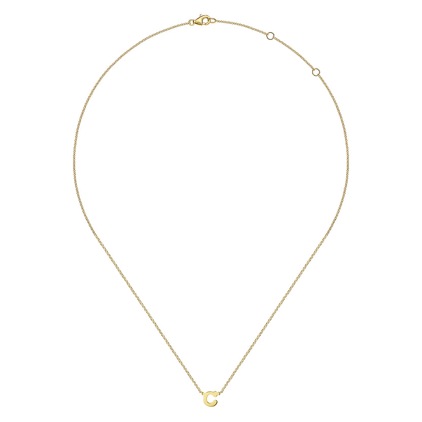 The Gabriel & Co 14K Yellow Gold C Initial Necklace features a delicate gold letter "C" pendant at the center, beautifully displayed against a white background.