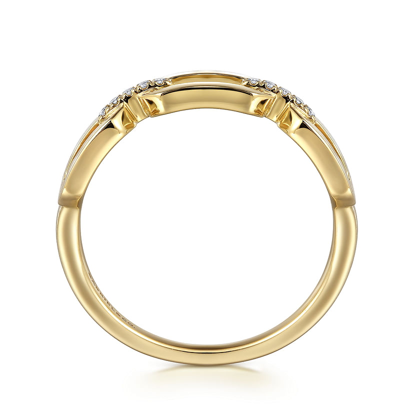 The Gabriel & Co 14K Yellow Gold Diamond Link Chain Ladies Ring features natural diamonds set along a polished band in a sleek, modern design.