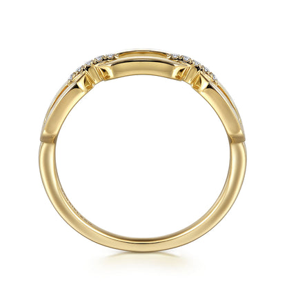 The Gabriel & Co 14K Yellow Gold Diamond Link Chain Ladies Ring features natural diamonds set along a polished band in a sleek, modern design.