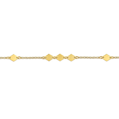 The Gabriel & Co 14K Yellow Gold Rhombus Stations Bracelet features a minimalist geometric design with polished, evenly spaced rhombus charms for a delicate, modern look.