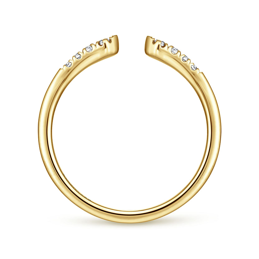 The Gabriel & Co 14K Yellow Gold Split Diamond Stackable Ring showcases five natural diamonds on each end and a smooth, polished finish. Perfect for stacking and adding everyday elegance to your look.