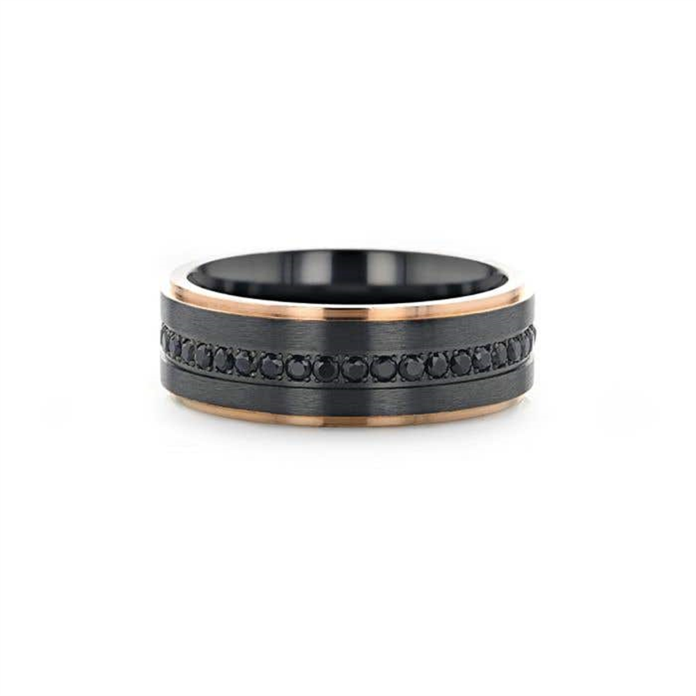 ASTRO Flat Brushed Black Titanium Ring with Rose Gold Plated Edge and