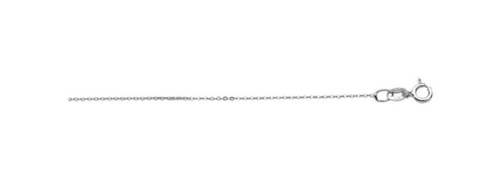 The Rhodium Cable Chain / Sterling by Royal Chain Group-Royal Chain is a delicate and thin sterling silver chain necklace featuring a small lobster clasp closure. The minimalist design ensures the chain remains unembellished by any additional decorations or pendants.