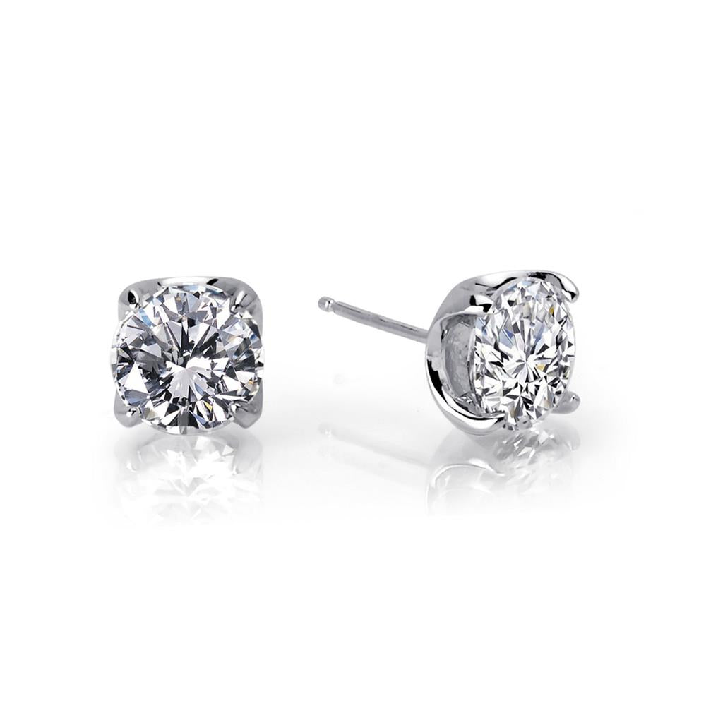 The Lafonn 5 CTW Round Solitaire Stud Earrings feature clear gemstones in four-prong settings, showcased against a white background.