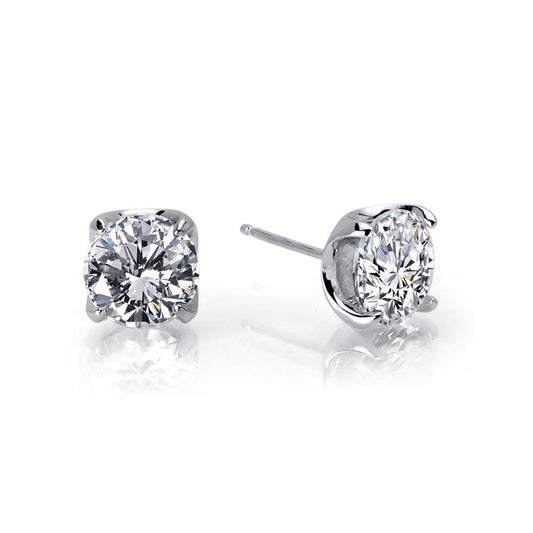 The Lafonn 5 CTW Round Solitaire Stud Earrings feature clear gemstones in four-prong settings, showcased against a white background.
