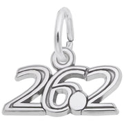The 26.2 Marathon Charm by Rembrandt Charms, crafted in sterling silver, features a pendant shaped like the number "26.2" with a small loop at the top for attaching to a chain or bracelet, making it ideal for marathon jewelry enthusiasts and perfect for commemorating your achievement.