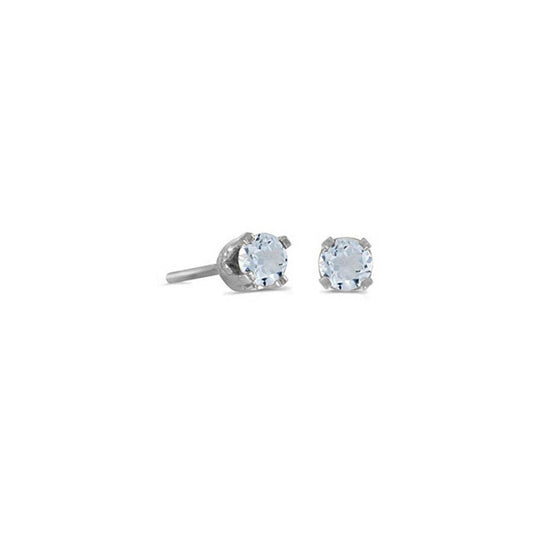 14K White Gold Round Aquamarine Stud Earrings, March Birthstone | 3mm