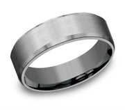 A 7mm tantalum ring with a slight beveled edge and a satin finish, featuring a smooth, reflective interior for added comfort. This exquisite piece is offered by Benchmark Rings and is known as the 7mm Tantalum with Slight Beveled Edge Satin Ring.