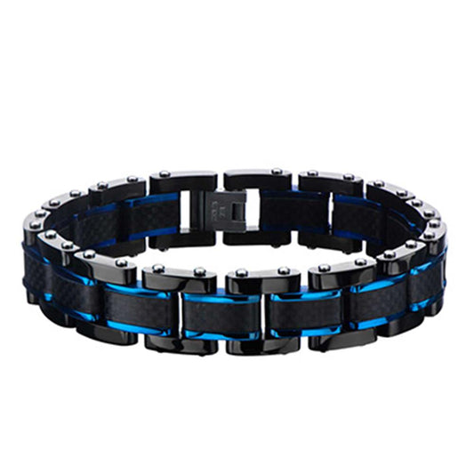Men's Stainless Steel Black IP, Blue IP Link Bracelet.