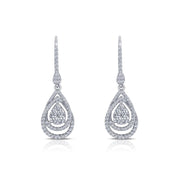 The Double Loop Drop Earrings by Lafonn are an elegant accessory encrusted with small diamonds. Featuring a teardrop-shaped design, they showcase a larger teardrop encircling a smaller one, both adorned with sparkling diamonds. Hanging from delicate hooks embellished with diamonds, these exquisite earrings are crafted in sterling silver.