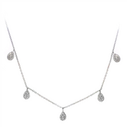 The Ryan Gems NW13606D necklace in white gold showcases five teardrop charms, each embellished with tiny diamonds totaling 0.40ct, evenly spaced along a delicate chain for an elegant and minimalistic appearance.