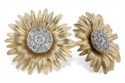 The Diamond 14K Yellow Gold Sunflower Stud Earrings by Allison Kaufman showcase intricately detailed petals and centers adorned with small sparkling diamond stones.