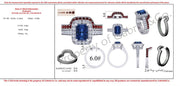 A Gabriel & Co design sheet for 2 garnet bands featuring a ring with a large rectangular blue gemstone, red baguette stones, round diamonds, technical drawings, measurements, and the Gabriel & Co logo.