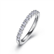 The Lafonn 0.50 CTW Half-Eternity Band in size 8 features a silver band adorned with a row of small, round-cut diamonds totaling 0.50 carats evenly spaced along the top half. The inner band is smooth and shiny, giving the design an elegant and minimalist appearance.
