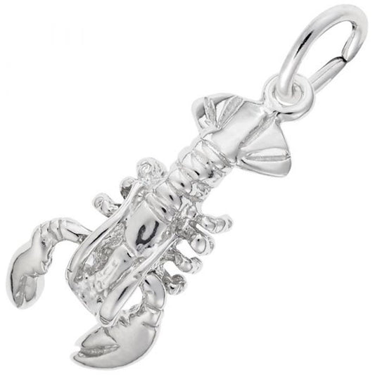 The Rembrandt Charms Lobster Charm is a stunning creation crafted from sterling silver. This silver lobster-shaped charm features detailed claws, antennae, and a segmented body, with a circular loop at the top for easy attachment to a bracelet or necklace. Polished and reflective, it showcases the meticulous craftsmanship that makes this piece truly remarkable.