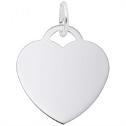 The Rembrandt Charms Medium Heart Charm from the Classic Series is a sterling silver pendant featuring a polished, plain design with a small loop at the top, ideal for creating personalized jewelry or using as an engravable charm on a chain or bracelet.