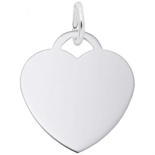 The Medium Heart charm from Rembrandt Charms' Classic Series is a sterling silver, glossy, heart-shaped pendant with a top loop for chain attachment, featuring a polished, plain surface.