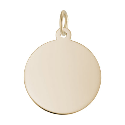 The Rembrandt Charms Flat Volleyball Charm- Gold Plated is a plain, round, gold-plated metal pendant featuring a small loop at the top for easy attachment to a necklace or keychain. Stylish and versatile, this charm is perfect for volleyball fans or players and is shown against a white background.
