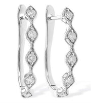 An exquisite pair of Allison Kaufman's Diamond 14k White Gold Earrings, featuring a marquise-shaped pattern embellished with sparkling diamond-like stones, elegantly presented on a white background.