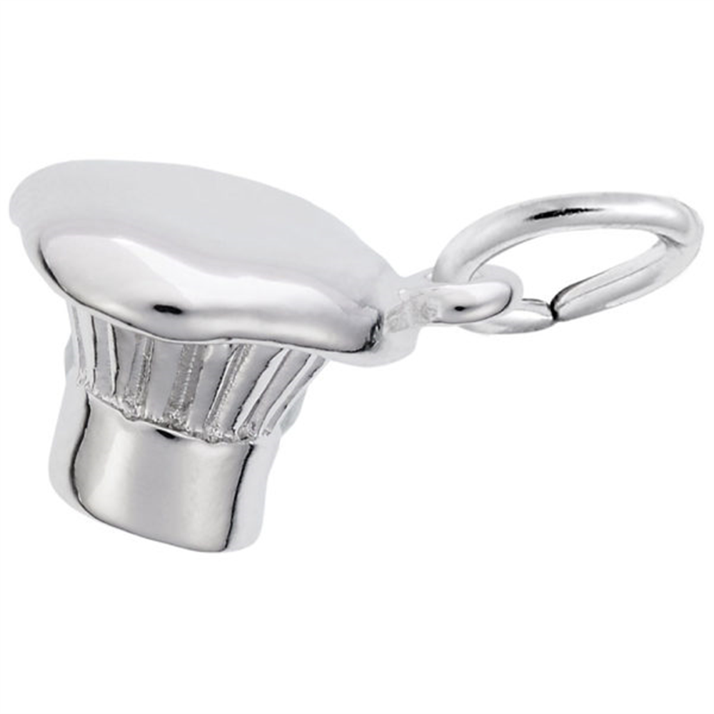 The Chef Hat Charm- Sterling Silver by Rembrandt Charms features a classic toque design in shiny silver, complete with a small side loop for attaching to your favorite bracelet or necklace. This elegant piece of cooking jewelry makes an ideal culinary gift for any food enthusiast.