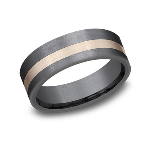 Smooth Textured Black and Red Band | Black Titanium and 14K Rose Gold
