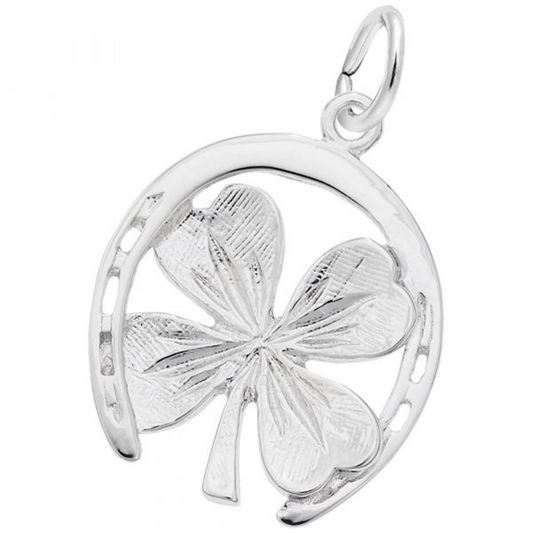 Good Luck Horeshoe and Clover - Sterling Silver Charm