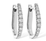 A pair of Allison Kaufman 14k white gold diamond earrings featuring sparkling round diamonds totaling 1.00 carat, elegantly set along the front edge and displayed on a white background.