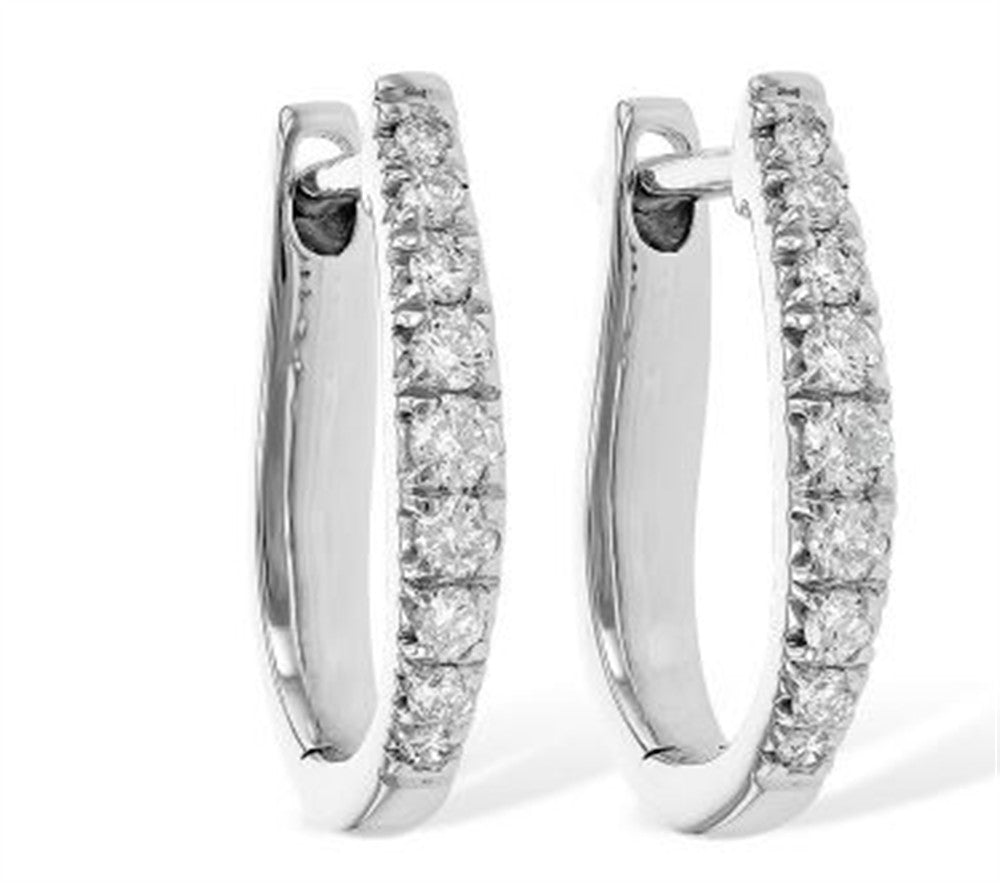 A pair of Allison Kaufman 14k white gold diamond earrings featuring sparkling round diamonds totaling 1.00 carat, elegantly set along the front edge and displayed on a white background.