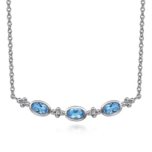 925 Sterling Silver Bujukan Blue Topaz 
Bar Necklace
Serial No: S174