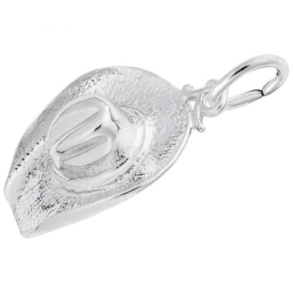 The Cowboy Hat Charm in Sterling Silver by Rembrandt Charms features a textured surface and a small loop at the top for easy attachment, perfectly capturing the spirit of Western culture.
