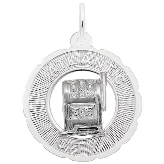 Atlantic City Slot Machine Scalloped Ring in Sterling Silver Charm