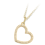 The T Jazelle Beautiful Soul Gold Charm Necklace features a gold over sterling silver chain with an open heart-shaped pendant outlined in sparkling white stones, displayed on a white background.