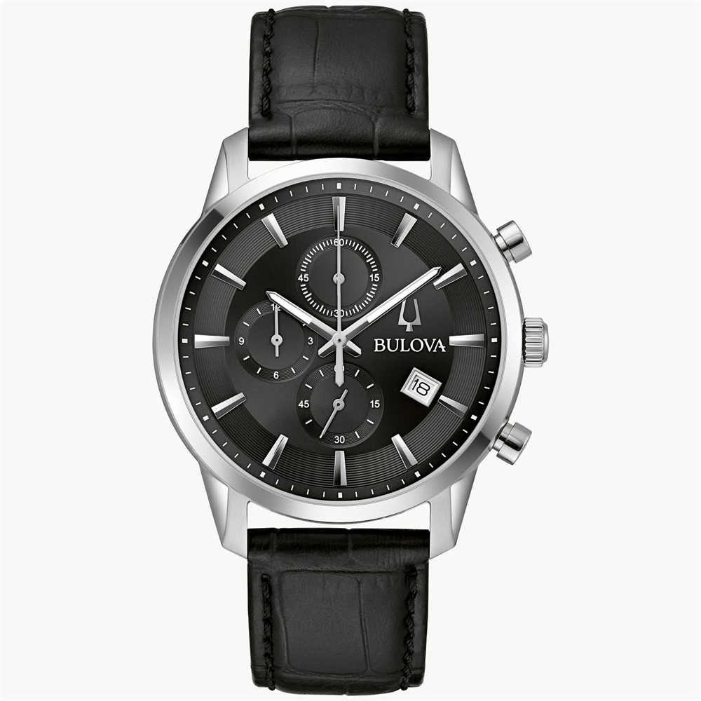 6 Hand Men's Sutton Collection - Stainless Steel Case, Black Dial, Bla