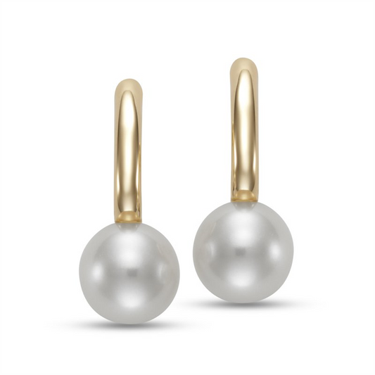 The Mastoloni Pearls Round 7-7.5 mm Freshwater Pearl 14k Yellow Half Hoop Earrings showcase a single freshwater pearl on each polished, simple half hoop for an elegant look.