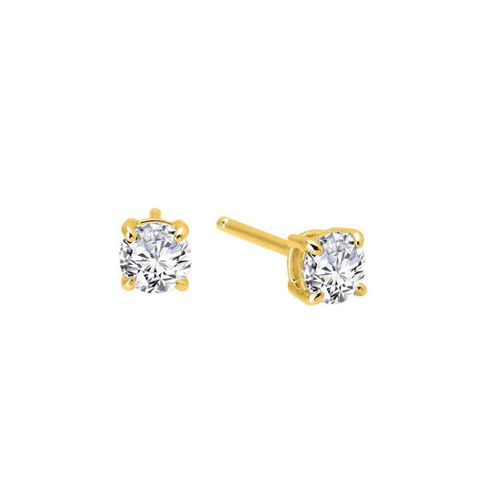 Image of Lafonn's Diamonds Stud Earrings featuring round, clear gemstones set in a yellow gold prong setting. The settings are simple, allowing the stones to be the focal point, with the studs designed for pierced ears. The image is on a white background.