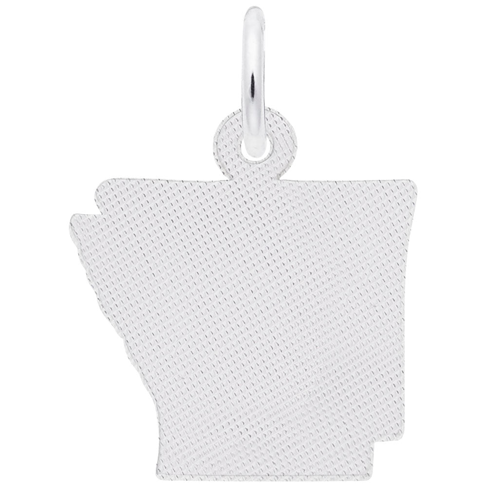 sterling silver Arkansas map charm reverse side with  textured surface for engraving